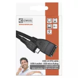 EMOS USB kábel 2.0 A - mikro B csatlakozó OTG 15cm fekete SM7053