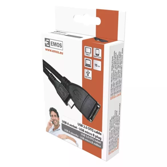 EMOS USB kábel 2.0 A - mikro B csatlakozó OTG 15cm fekete SM7053