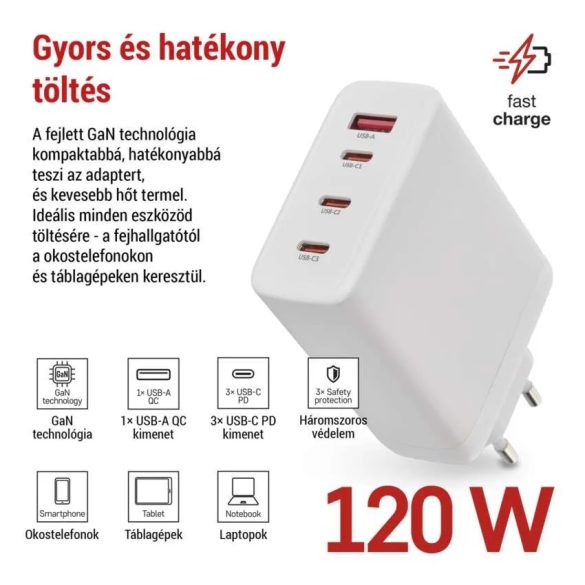 EMOS Univerzális USB töltő GaN PD 120 W max.V06G120