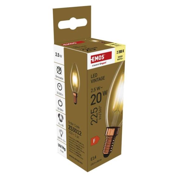 EMOS LED VINTAGE gyertya 2,5W(20W) 225lm E14 meleg fehér Z53012