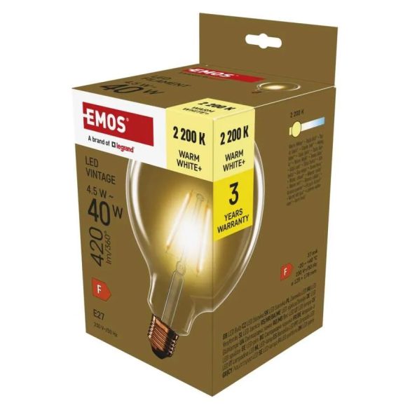 EMOS LED IZZÓ FILAMENT VINTAGE G125 E27 4,5 W, meleg fehér Z58032