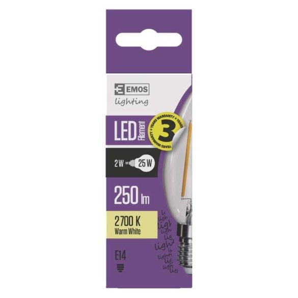 EMOS LED IZZÓ FILAMENT GYERTYA E14 2W WW Z74200
