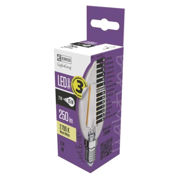 EMOS LED IZZÓ FILAMENT GYERTYA E14 2W WW Z74200