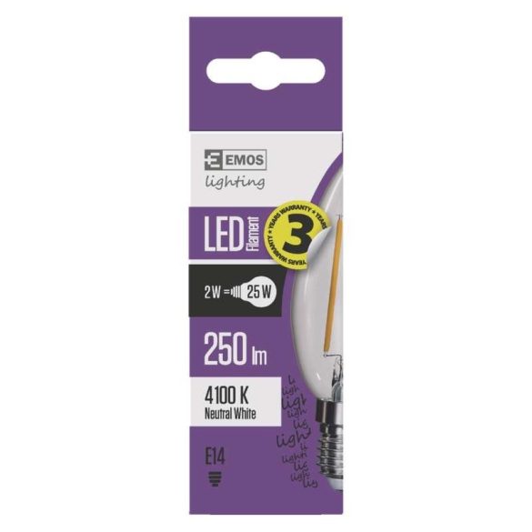 EMOS LED IZZÓ FILAMENT GYERTYA E14 2W NW Z74201