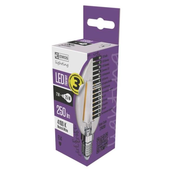 EMOS LED IZZÓ FILAMENT GYERTYA E14 2W NW Z74201