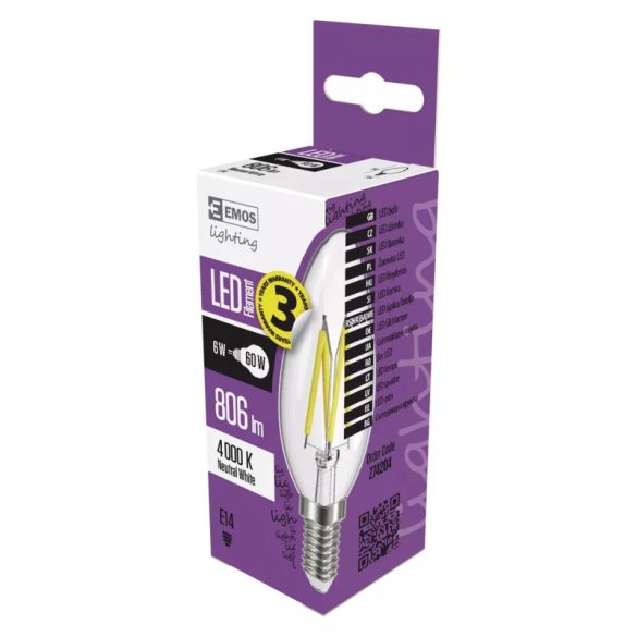 EMOS LED IZZÓ FILAMENT GYERTYA E14 6W WW Z74204