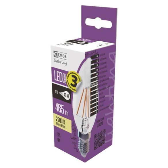EMOS LED IZZÓ FILAMENT GYERTYA E14 4W WW Z74210
