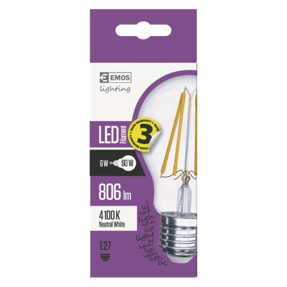 EMOS LED IZZÓ FILAMENT A60 E27 6W NW Z74261