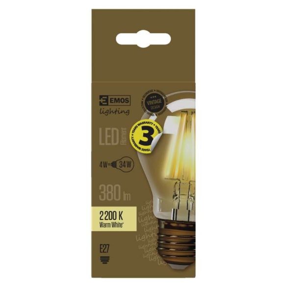 EMOS LED IZZÓ FILAMENT VINTAGE A60 E27 4W WW+ (meleg fehér) Z74301