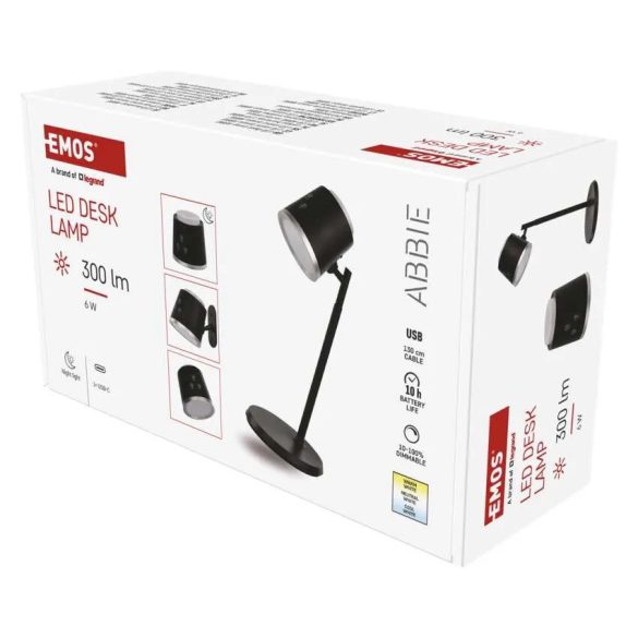 EMOS Abbie LED asztali lámpa, újratölthető, fekete Z7636B