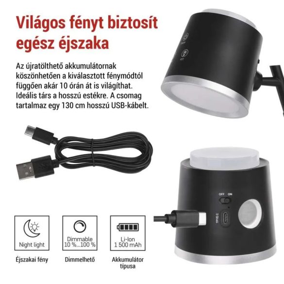 EMOS Abbie LED asztali lámpa, újratölthető, fekete Z7636B