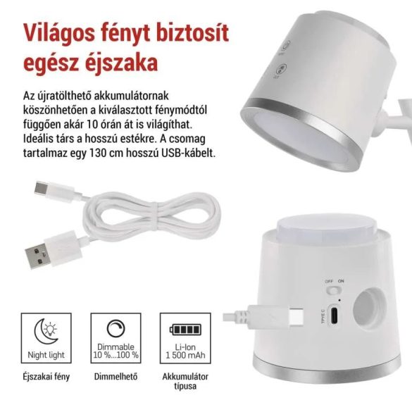 EMOS Abbie LED asztali lámpa, újratölthető, fehér Z7636W