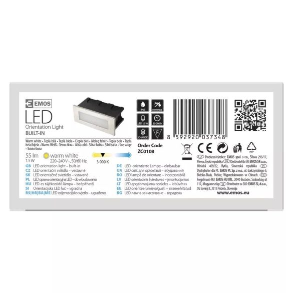 EMOS LED irányfény beépíthető, téglalap, 1.5W IP65 meleg fehér ZC0108
