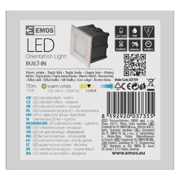 EMOS LED irányfény beépíthető, négyzet 1.5W IP65 meleg fehér ZC0109