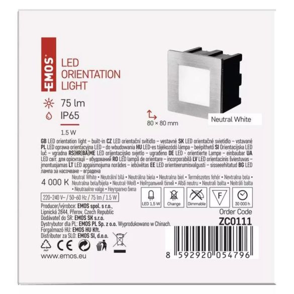 EMOS LED irányfény beépíthető, négyzet 1.5W IP65 természetes fehér ZC0111