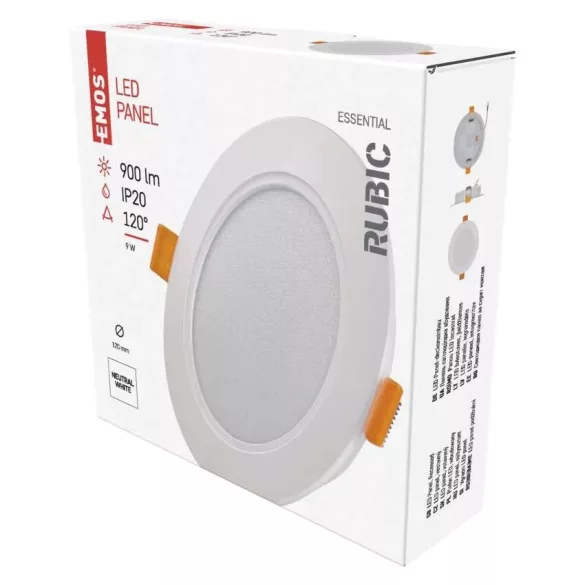 EMOS LED süllyesztett lámpa RUBIC, kerek, fehér, 9W, természetes fehér ZD1432