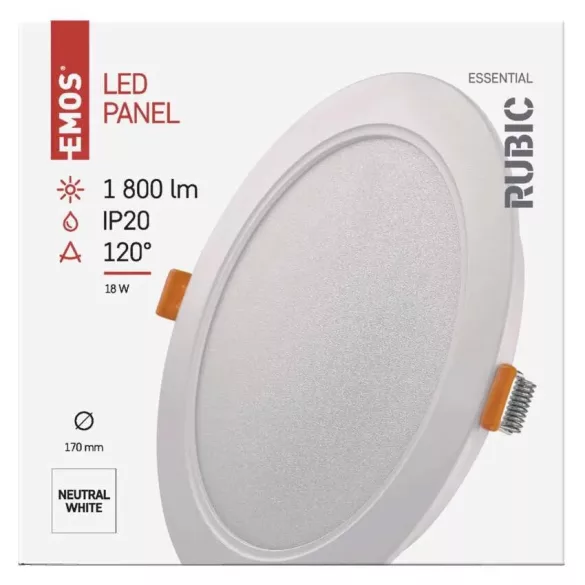 EMOS LED süllyesztett lámpatest RUBIC, kerek,18W, természetes fehér ZD1442