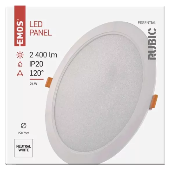 EMOS LED süllyesztett lámpatest RUBIC, kerek, fehér, 24W, 4000K  ZD1452