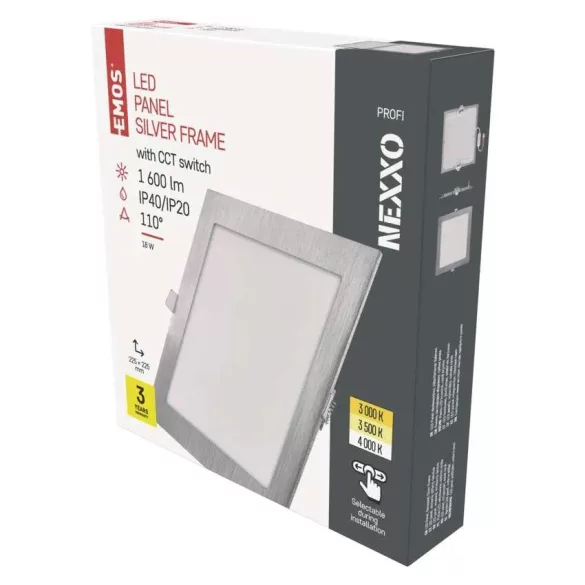 LED süllyesztett lámpatest NEXXO, négyzet, ezüst, 18W, CCT, ZD2243