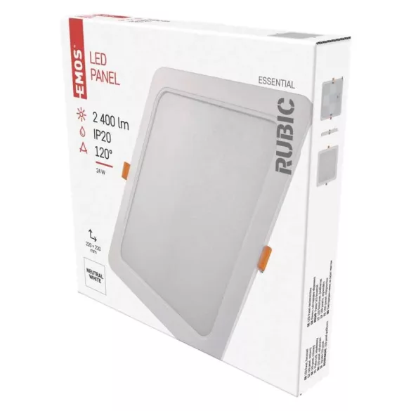 EMOS LED süllyesztett lámpa RUBIC, négyzet, fehér, 24W, természetes fehér ZD2452