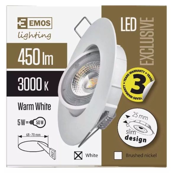 EMOS Exclusive LED spotlámpa 5W 450lm IP20 meleg fehér ZD3121