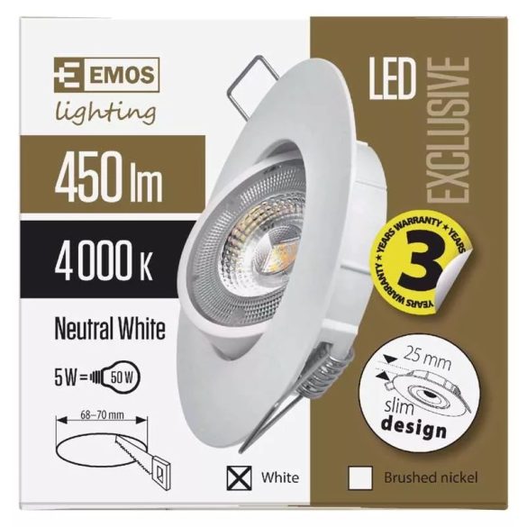 EMOS Exclusive LED spotlámpa 5W 450lm IP20 term. fehér  ZD3122 90X25mm átmérővel