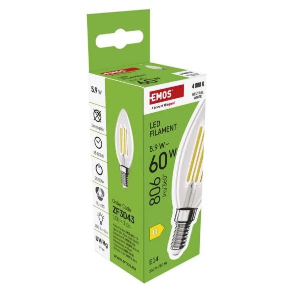 EMOS LED FILAMENT GYERTYA 5,9W(60W) 806LM E14 természetes fehér ZF3D43