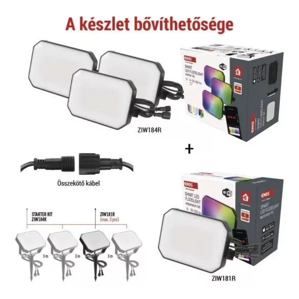 GoSmart kültéri LED reflektor, bővítő készlet, 1 darab, 4 W, RGBIC dim. WiFi