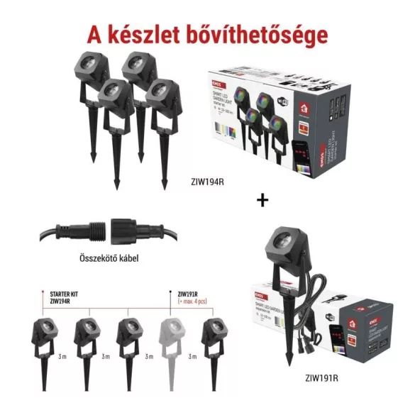 GoSmart kültéri LED spotlámpa, kezdő klt, 4 darab, 7 W, RGBIC dim., WiFi ZIW194R
