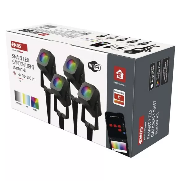 GoSmart kültéri LED spotlámpa, kezdő klt, 4 darab, 7 W, RGBIC dim., WiFi ZIW194R