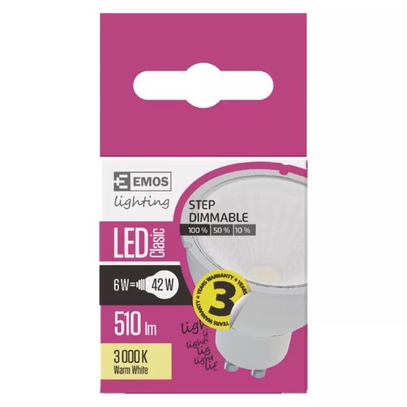EMOS Classic LED izzó MR16 GU10 6W 510lm meleg fehér ZL4301