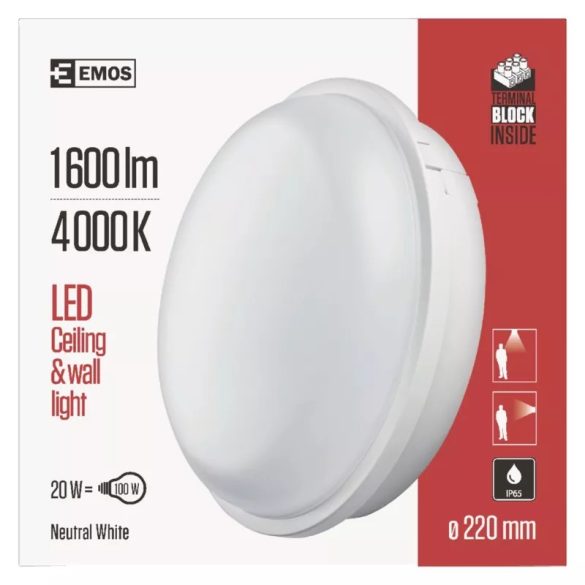 EMOS LED mennyezeti lámpa 20W 1600lm IP65 természetes fehér ZM3010
