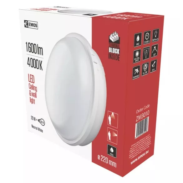 EMOS LED mennyezeti lámpa 20W 1600lm IP65 természetes fehér ZM3010
