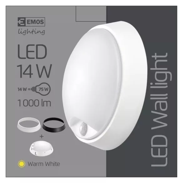 EMOS LED mennyezeti lámpa 14W 1000lm PIR érzékelővel IP54 meleg fehér  ZM3131