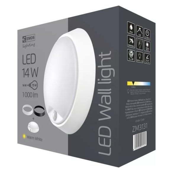 EMOS LED mennyezeti lámpa 14W 1000lm PIR érzékelővel IP54 meleg fehér  ZM3131