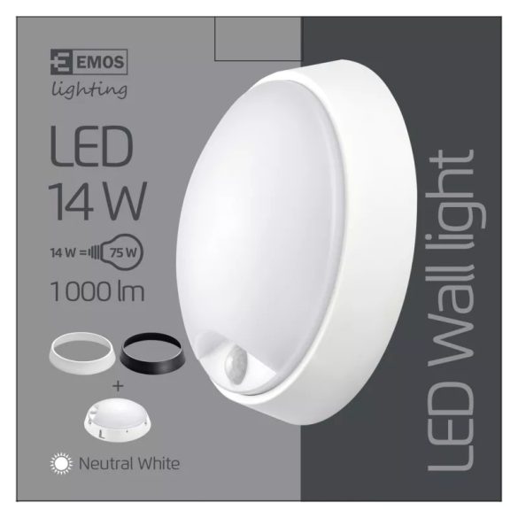 EMOS LED mennyezeti lámpa 14W 1000lm IP54 PIR érzékelővel természetes fehér ZM32