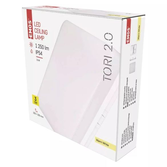 EMOS LED MENNYEZETI LÁMPA TORI 15W WW IP54 ZM4123