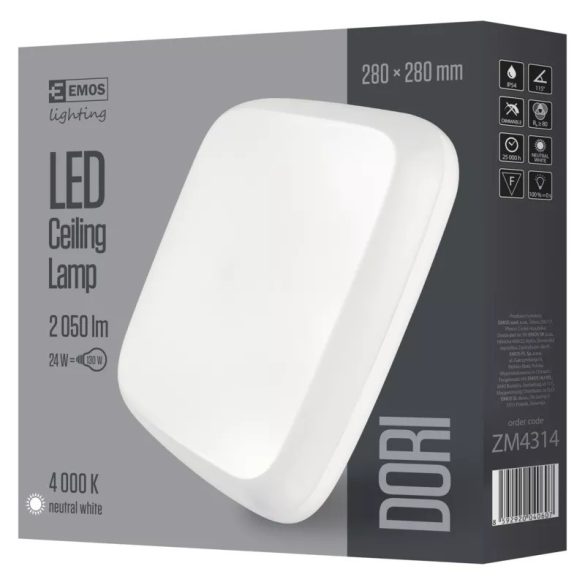 EMOS Dori LED mennyezeti lámpa 24W 2050lm IP54 term. fehér ZM4314