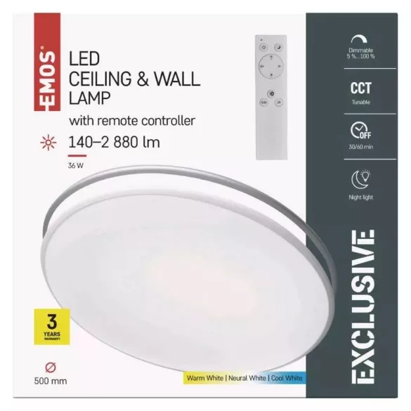 EMOS LED mennyezeti lámpa 36W 140-2880lm dimm. állítható színhőmérséklet ZM5166