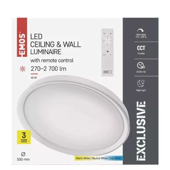 EMOS LED mennyezeti lámpa 45W 2700lm dimm. állítható színhőmérséklet ZM5169