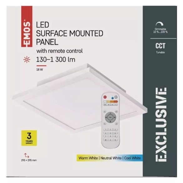 EMOS LED MENNYEZETI PANEL 30x30, 20W, DIMM., ÁLLÍTHATÓ SZÍNHŐM. ZM5171