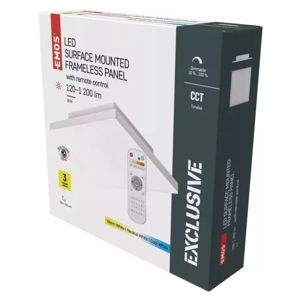 EMOS LED MENNYEZETI PANEL 30x30, 18W, DIMM., ÁLLÍTHATÓ SZÍNHŐM. ZM5181