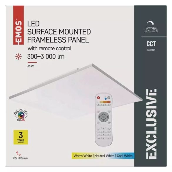 EMOS LED MENNYEZETI PANEL 60x60, 36W, DIMM., ÁLLÍTHATÓ SZÍNHŐM. ZM5183