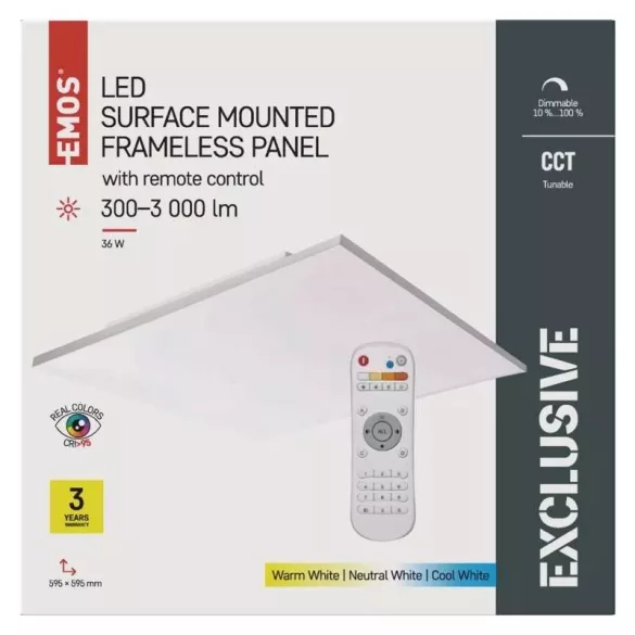 EMOS LED MENNYEZETI PANEL 60x60, 36W, DIMM., ÁLLÍTHATÓ SZÍNHŐM. ZM5183