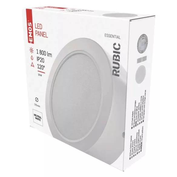 EMOS LED felületi lámpatest RUBIC, kerek, fehér, 18W, természetes fehér ZM5442