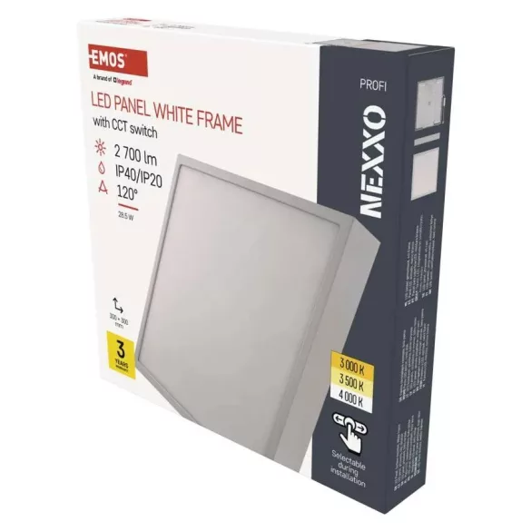EMOS LED felületi lámpatest NEXXO, négyzet, fehér, 28,5W, CCT