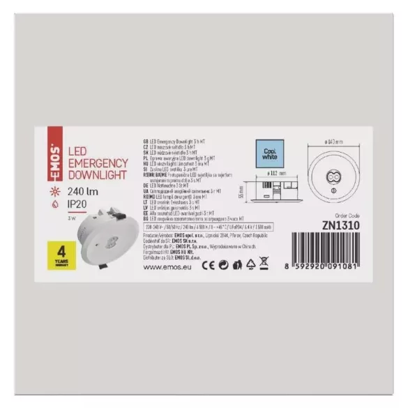 EMOS LED vészvilágító lámpatest 3W 240 lm 3 óra ZN1310