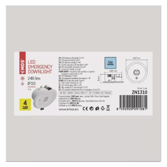 EMOS LED vészvilágító lámpatest 3W 240 lm 3 óra ZN1310