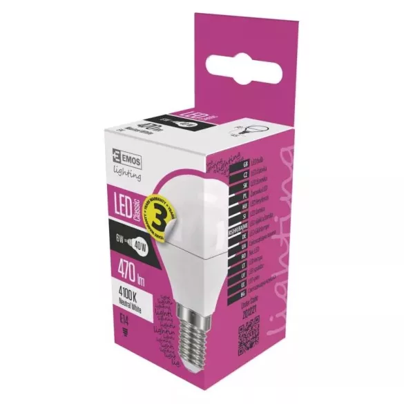 EMOS Classic LED izzó kisgömb E14 5W 470lm természetes fehér ZQ1221