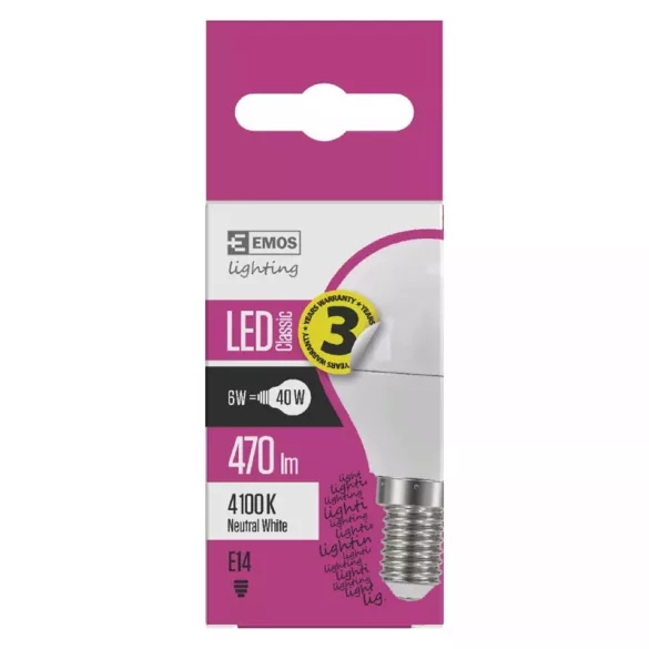 EMOS Classic LED izzó kisgömb E14 5W 470lm természetes fehér ZQ1221